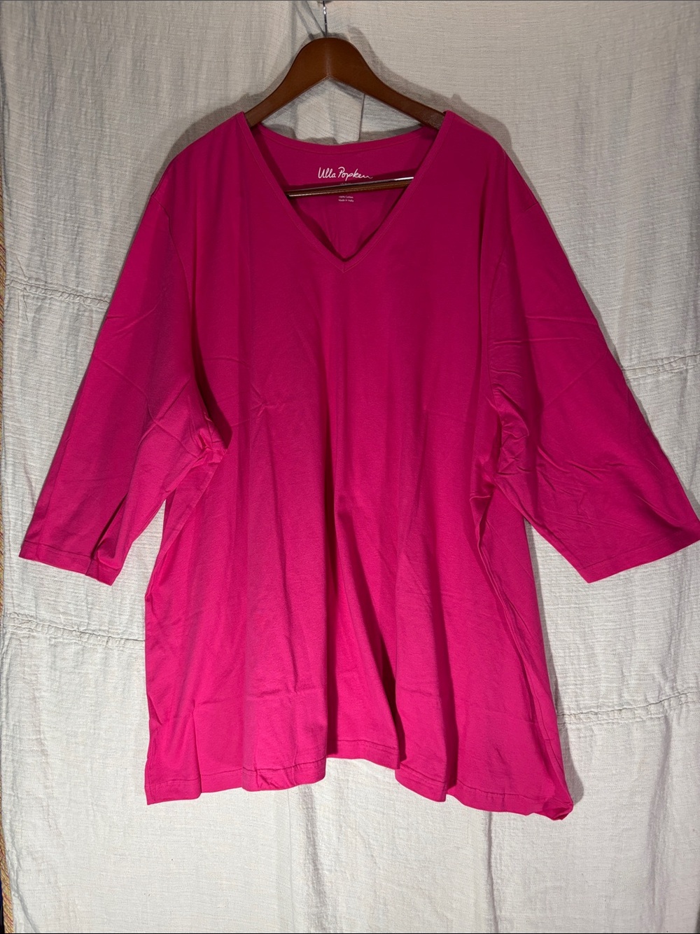 Ulla Popken Pink V-Neck 100% Cotton Top Plus Size 36/38 5X 6X EUC Loungewear